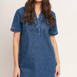 BLUE CANVAS DENIM MINI DRESS