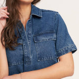 BLUE CANVAS DENIM MINI DRESS