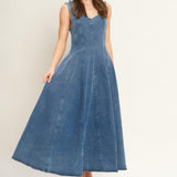 STARS AHEAD DENIM MIDI DRESS