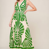 SWEPT ME OFF MY FEET GREEN WOVEN MIDI DRESS