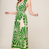 SWEPT ME OFF MY FEET GREEN WOVEN MIDI DRESS