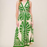 SWEPT ME OFF MY FEET GREEN WOVEN MIDI DRESS