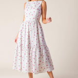 THENA GARDEN PARTY WOVEN EYELET MIDI DRESS