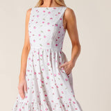 THENA GARDEN PARTY WOVEN EYELET MIDI DRESS