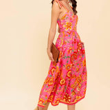 GARDEN GATHERING PINK WOVEN MIDI DRESS