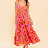 GARDEN GATHERING PINK WOVEN MIDI DRESS