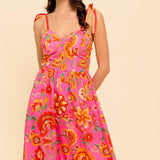 GARDEN GATHERING PINK WOVEN MIDI DRESS