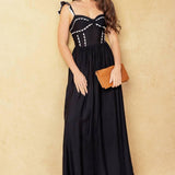 LOVELY DARLING BLACK WOVEN MIDI DRESS