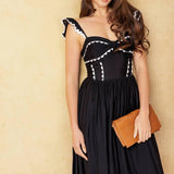 LOVELY DARLING BLACK WOVEN MIDI DRESS