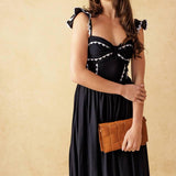 LOVELY DARLING BLACK WOVEN MIDI DRESS