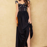 LOVELY DARLING BLACK WOVEN MIDI DRESS