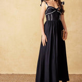 LOVELY DARLING BLACK WOVEN MIDI DRESS