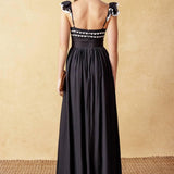 LOVELY DARLING BLACK WOVEN MIDI DRESS