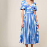 SUNSET STEPS BLUE WOVEN MIDI DRESS