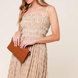 VALHALLA BROWN STRIPED WOVEN MIDI DRESS