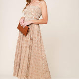 VALHALLA BROWN STRIPED WOVEN MIDI DRESS