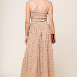 VALHALLA BROWN STRIPED WOVEN MIDI DRESS