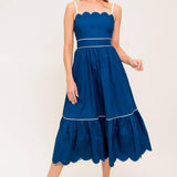 RUSTIC DREAM NAVY WOVEN MIDI DRESS