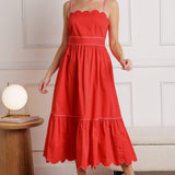 RUSTIC DREAM RED WOVEN MIDI DRESS