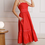 RUSTIC DREAM RED WOVEN MIDI DRESS