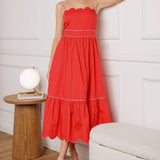 RUSTIC DREAM RED WOVEN MIDI DRESS