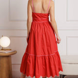 RUSTIC DREAM RED WOVEN MIDI DRESS