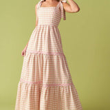 IMAGINE THAT GREEN PINK PLAID MIDI DRESS