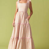 IMAGINE THAT GREEN PINK PLAID MIDI DRESS