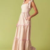 IMAGINE THAT GREEN PINK PLAID MIDI DRESS