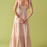 IMAGINE THAT GREEN PINK PLAID MIDI DRESS