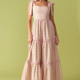 IMAGINE THAT GREEN PINK PLAID MIDI DRESS