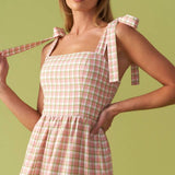 IMAGINE THAT GREEN PINK PLAID MIDI DRESS