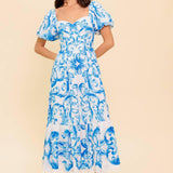 A WORK OF ART BLUE WOVEN MIDI DRESS