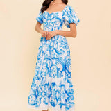A WORK OF ART BLUE WOVEN MIDI DRESS