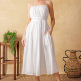 BACK AND FORTH EYELET MIDI DRESS