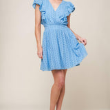 KEEP ME CLOSE POWDER BLUE WOVEN MINI DRESS