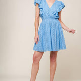 KEEP ME CLOSE POWDER BLUE WOVEN MINI DRESS