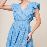 KEEP ME CLOSE POWDER BLUE WOVEN MINI DRESS