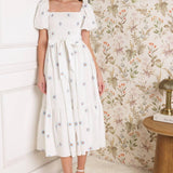 LUXE LAGOON EMBROIDERED MIDI DRESS