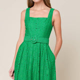 DAFFODILS & DAYDREAMS WOVEN LACE MIDI DRESS