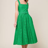 DAFFODILS & DAYDREAMS WOVEN LACE MIDI DRESS