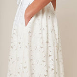 DAFFODILS & DAYDREAMS WOVEN LACE MIDI DRESS