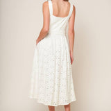 DAFFODILS & DAYDREAMS WOVEN LACE MIDI DRESS
