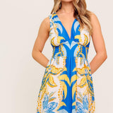 SOFT MEADOW BLUE WOVEN MIDI DRESS