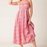 THE EVETTE PINK WOVEN MIDI DRESS