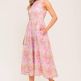 UNDER THE SUN PINK WOVEN MIDI DRESS