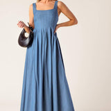 PASSIFLORA INDIGO DENIM MIDI DRESS
