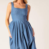 PASSIFLORA INDIGO DENIM MIDI DRESS