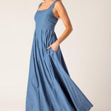 PASSIFLORA INDIGO DENIM MIDI DRESS
