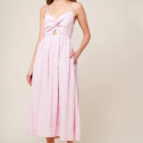 ALONG THE SHORE PINK WOVEN MIDI DRESS